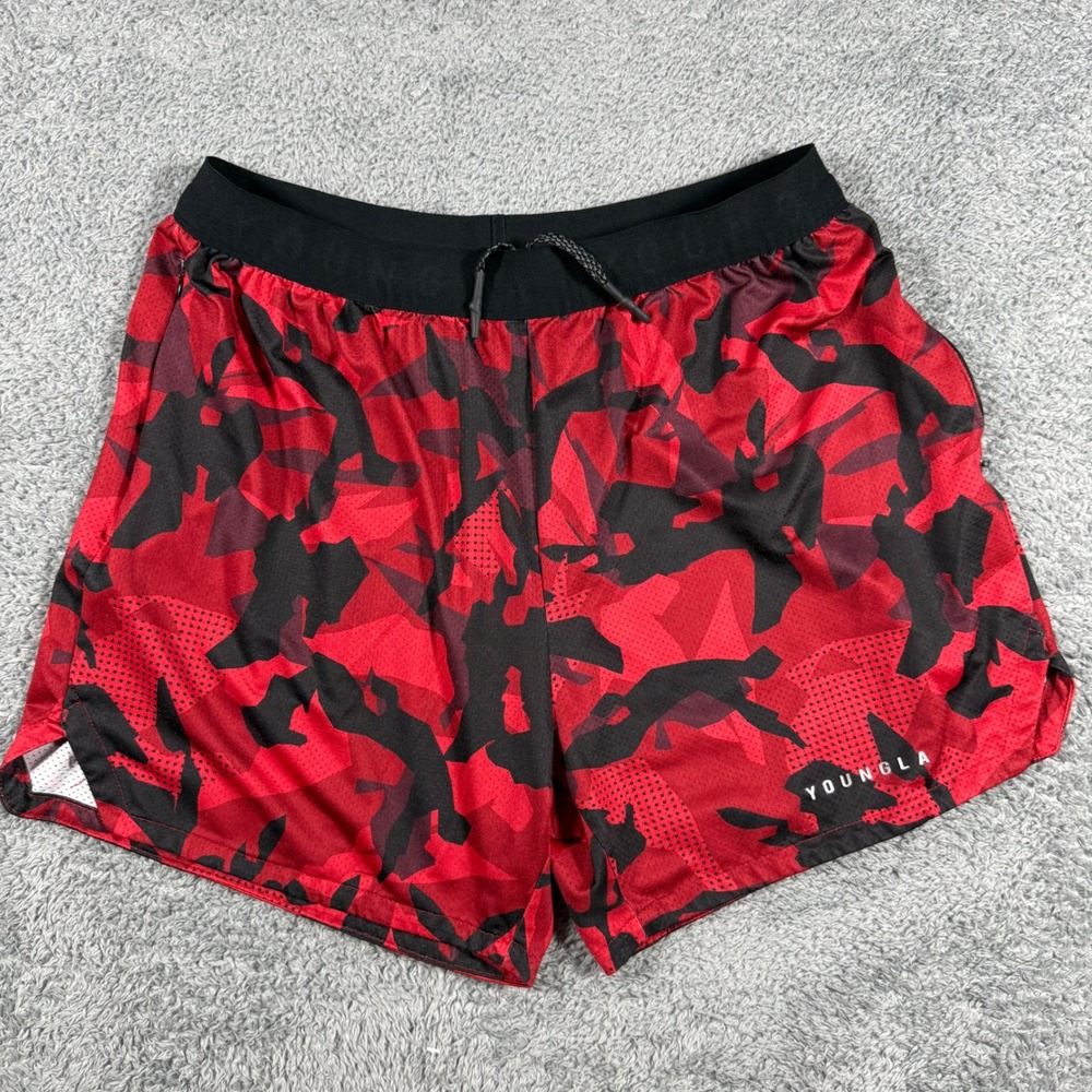 YoungLA Shorts Mens Medium Red Camo Model 138 Gym Training Athletic Running